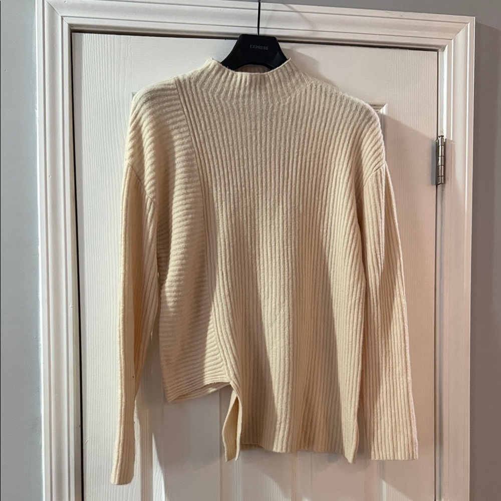 Express Cream Ribbed Turtleneck Sweater
